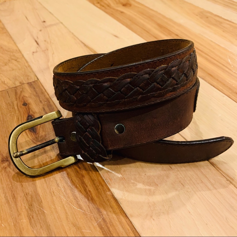VTG 90s Brown Leather Braided Overlay Belt